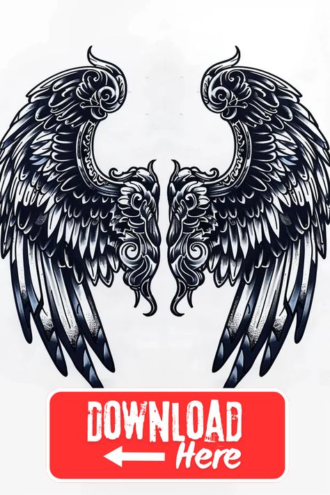 Tattoo idea: tattoo sketch symbolic A pair of angel wings spanning 5 Wings Tattoo Men, Wing Tattoo Men, Idea Tattoo, Geometric Lion, Samurai Helmet, New Tattoo Designs, 3d Tattoo, Tattoo Sketch, Top Tattoos