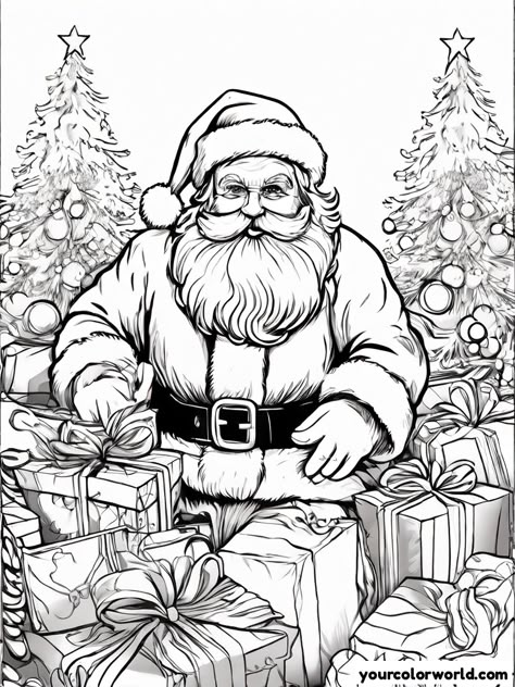 https://www.yourcolorworld.com/blog/santa_clause  Santa Claus surrounded by gifts and holiday decorations.   Checkout yourcolorworld.com to create your own pages! Santa Claus Coloring Pages, Santa Claus Coloring, Santa Claus Drawing, Coloring Christmas, Santa Coloring Pages, Beautiful Coloring Pages, Print Outs, Pencil Shading, Colouring Printables