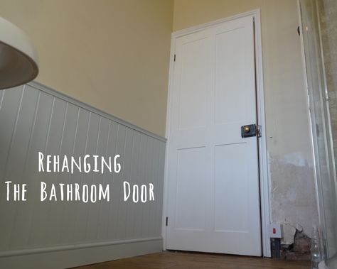 Rehanging the Bathroom Door To Swing the Opposite Way Home Decor Blog, Swinging Doors, Bathroom Door, Light Pull, Diy Renovation, Garage Door Opener, Bathroom Doors, Shower Enclosure, Decorating Blogs