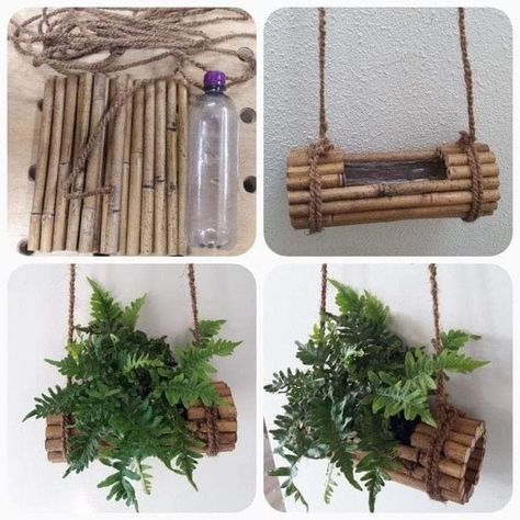 Beer Bottle Decor, Bamboo Wall Decor, Indoor Plants Bedroom, Indoor Plants Diy, Plastic Bottle Planter, Hanging Plants Diy, Indoor Plant Wall, Plants In Bottles, Large Flower Arrangements