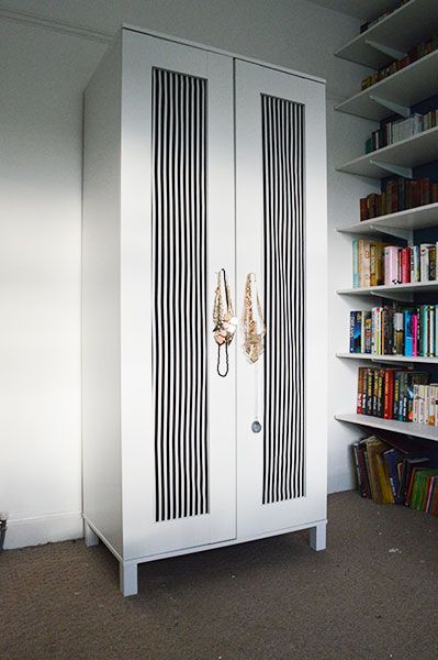 Upcycle Ikea Wardrobe, Upcycled Wardrobe Ideas, Ikea Aneboda, Ikea Wardrobe Closet, Ikea Brimnes Wardrobe, Brimnes Wardrobe, Bedroom Cupboard Ideas, Ikea Wardrobe Hack, Wallpaper Cabinets