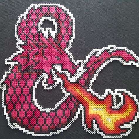 D&D Dungeons and Dragons logo pixel art perler Perler Beads Dungeons And Dragons, Perler Bead Dice Tower, Dungeons And Dragons Pixel Art, Dragon Quest Perler Beads, Dungeons And Dragons Perler Beads, Dnd Perler Bead Patterns, D&d Perler Beads, Nerdy Pixel Art, Dnd Perler Beads