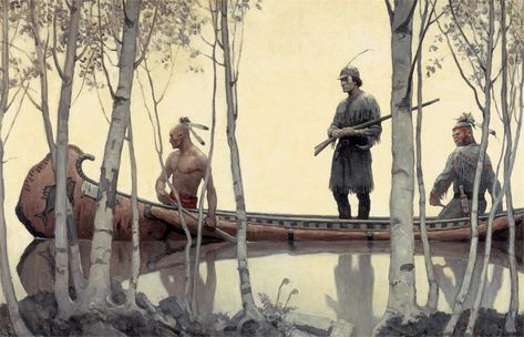 The Last Of The Mohicans, N C Wyeth, Last Of The Mohicans, Nc Wyeth, Native American Artwork, Canoes, Western Art, Painting Photos, Native American Art