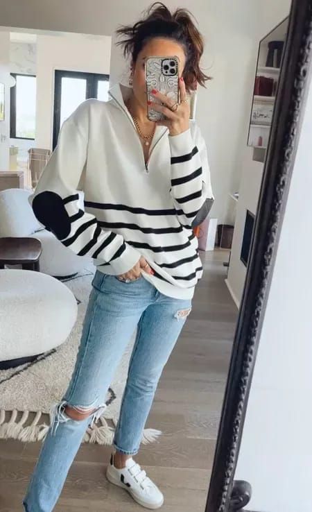 Wednesday Casuals☁ ✔ Code: LUCY10 for my sweater Pullover, Half zip, striped sweater, casuals, OOTD, Levi’s 501 skinny jeans, denim, light wash denim. Sneakers, Veja sneakers, Velcro sneakers, lucyswhims. #LTKshoecrush #LTKfit #LTKstyletip Coachella Fashion, Style Inspiration Spring, Style Inspiration Fall, Style Inspiration Summer, Feminine Outfit, Edgy Fashion, Fall Winter Outfits, Bohemian Style, Trendy Outfits