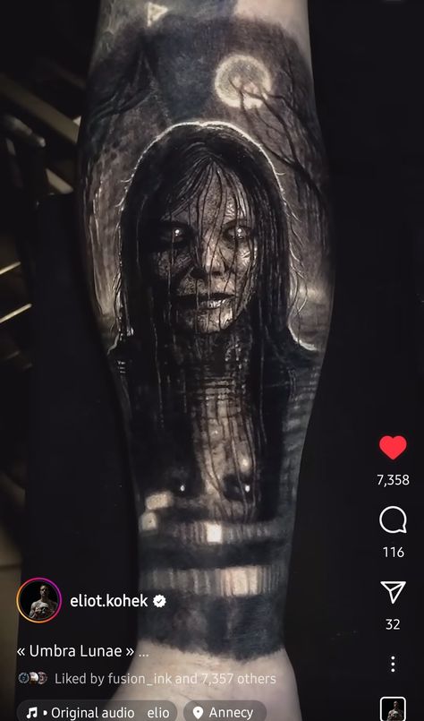 Hel Tattoo, Eliot Kohek, Realistic Tattoo Ideas, Hell Tattoo, Graveyard Tattoo, Horror Tattoos, Horror Movie Tattoos, Shadow Tattoo, Black Art Tattoo