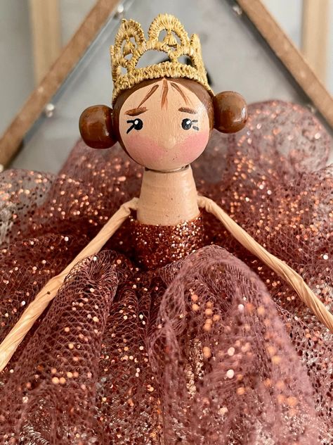 Ballerina Clothespin Doll Figurine Autumn Princess in a - Etsy Hair In Two Buns, Halloween Clothespin, Clothes Pin Ornaments, Autumn Princess, Craft Fair Vendor, Clothespin People, Clothespin Doll, Princess Ballerina, Dollhouse Clothes