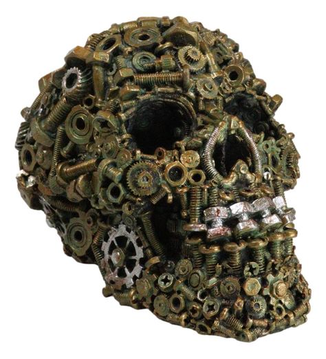 PRICES MAY VARY. This ultra cool Junkyard Metal Scraps Nuts And Bolts Steampunk Skull sculpture is made of high quality polyresin. It is meticulously hand painted and polished. Color tone may vary from pictures. This ultra cool Junkyard Metal Scraps Nuts And Bolts Steampunk Skull sculpture is 7" long, 5" tall and 5" deep approximately. It weighs about 1.75 pounds. Decorate your home for the halloween, day of the dead season or any season with this steampunk skull. He is surely a mechanic's favor Mechanical Skull, Steampunk Skull, Cool Welding Projects, Skull Statue, Steampunk Crafts, Skull Decor, Human Skull, Metal Art Projects, Welding Art