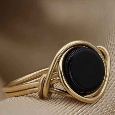 AmazonSmile: Black onyx rings for Women - Handmade rings - Sterling silver ring - Gold filled ring - anillos de plata 925 women - women's jewelry - birthstone rings - mom jewelry - Cute ring - thumb ring… : Handmade Products Black Agate Ring, Ring Wire, Gold Rings Simple, Wire Wrapped Ring, Friendship Bracelets Diy, Black Onyx Stone, Onyx Earrings, Mom Jewelry, Knot Ring