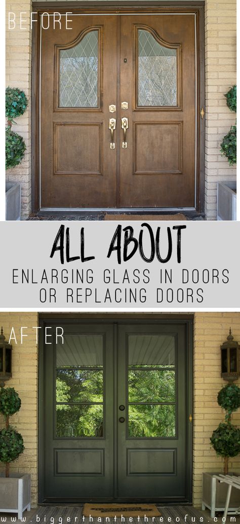 Are you curious about updating your exterior doors? Click to know more about how to Install and Enlarge Glass in Exterior Doors or Replace Exterior Doors! Replace Exterior Door, Glass Screen Door, Front Door With Screen, Sliding Doors Exterior, Front Door Makeover, Exterior Doors With Glass, Farmhouse Front Door, Front Door Entrance, Exterior Front Doors