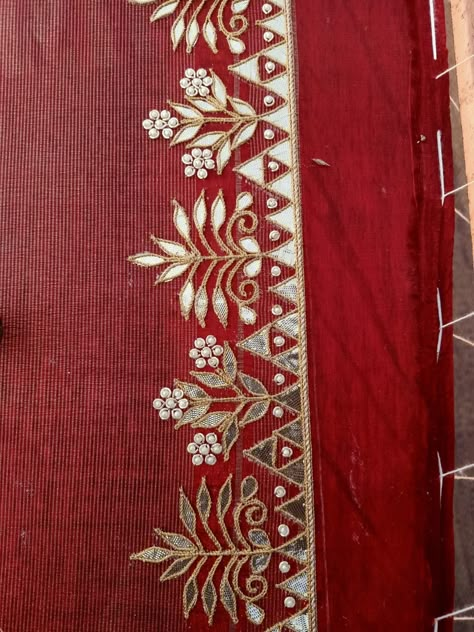 Zardozi Embroidery Designs Motif, Butti Work Embroidery, Gotapatti Blouse, Gotta Patti Work Embroidery, Marodi Work, Gota Patti Embroidery, Gotta Patti Work, Gota Patti Work, Embroidery Fashion Detail