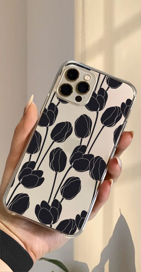 Y2K Retro Black Grunge Tulip Flower Case for iPhone 15 14 13 12 11 Pro Max case iPhone 15 14 13 12 Pro Tulip Case XS Max iPhone XR iPhone SE Iphone 8plus, Xs Max Iphone, Iphone Cases Cute, Black Grunge, Tulip Flower, Aesthetic Phone Case, Y2k Retro, Dark Shades, Aesthetic Iphone