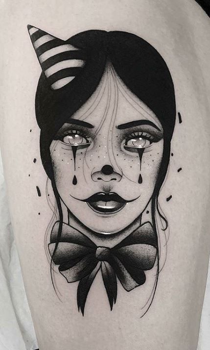 Twisted Tattoos, Coverup Ideas, Circus Tattoo, Clown Tattoo, Witch Tattoo, 4 Tattoo, Creepy Tattoos, Tattoos For Black Skin, Weird Tattoos