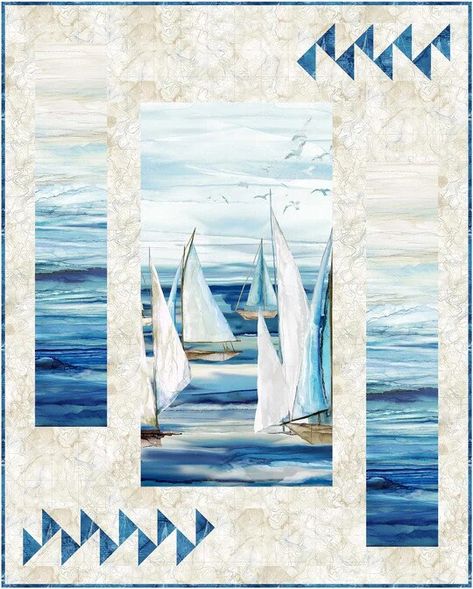 Here is a great way to use panels: Panel Panache - Quilt PATTERN - by Patti Quilts Of Valor, Nautical Quilt, Panel Quilt Patterns, Fabric Panel Quilts, Ombre Fabric, Batik Quilts, Quilt Of Valor, Beautiful Scenes, Screen Printed Fabric