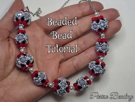 DIY Crystal and seed beaded Beads Tutorial Beads Tutorial, Jewelry Making Patterns, Beaded Projects, Beaded Bead, Beaded Beads, Diy Bracelet Designs, Crystal Bead Necklace, Diy Crystals, Beads Charms