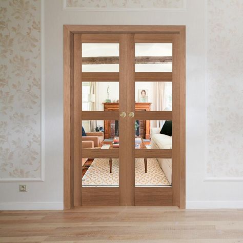 ON SALE! Prefinished Shaker 4 Light Clear Glass Double Doors was £289.99, now £264.99! Order today to save! http://ow.ly/qFjl30eokNf #greentreedoors #doorsale #doubledoors #frenchdoors #prefinisheddoors #doorpair #pairmakerpair #internaldoors #interiors #decor #homeimprovement #diy Lounge Doors, French Doors Living Room, Cotswolds House, Room With Window, Doors Living Room, Oak Interior Doors, Kitchen Dining Room Ideas, Internal French Doors, Oak Interior