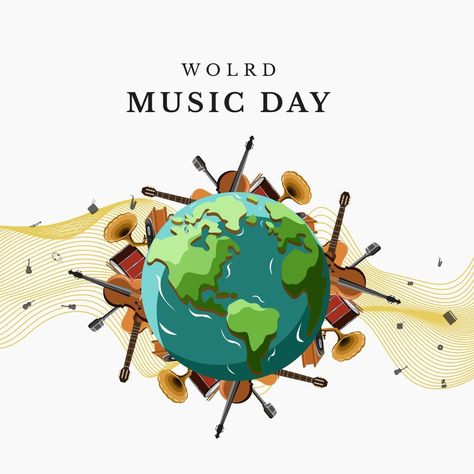 World Music Day Vector Illustration World Music Day Poster, Happy World Music Day, Guitar Poses, World Music Day, Spring Music, Music Day, Music Illustration, Band Concert, Hanuman Wallpaper