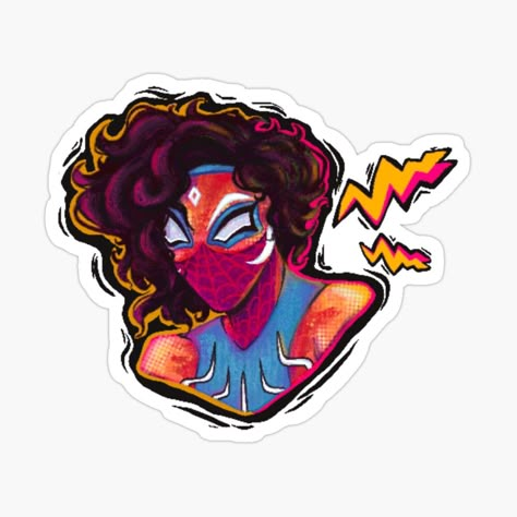 I am obsessed with every spider verse movie!! I made this to be a homemade pin for my friends but decided to post it to redbubble as well!! Spider Verse Stickers, Spiderman Scrapbook, Spiderverse Stickers, Fan Art Dc, Pavitr Prabhakar, Spiderman Stickers, Zed League Of Legends, Binder Journal, Weird Stickers