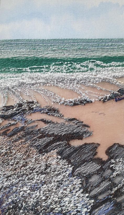 Sea Shell Applique, Landscapes Textiles, Alison Holt Textile Artists, Ocean Textile Art, Beach Textiles, Textile Landscapes, Water Textiles, Freehand Machine Embroidery, Applique Art