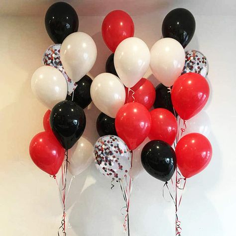 Confetti Balloons Birthday, Red Confetti, Black Party Decorations, Birthday Party Decorations For Adults, Casino Party Decorations, Wedding Balloon Decorations, White Confetti, Balloon Ribbon, Balloon Kit