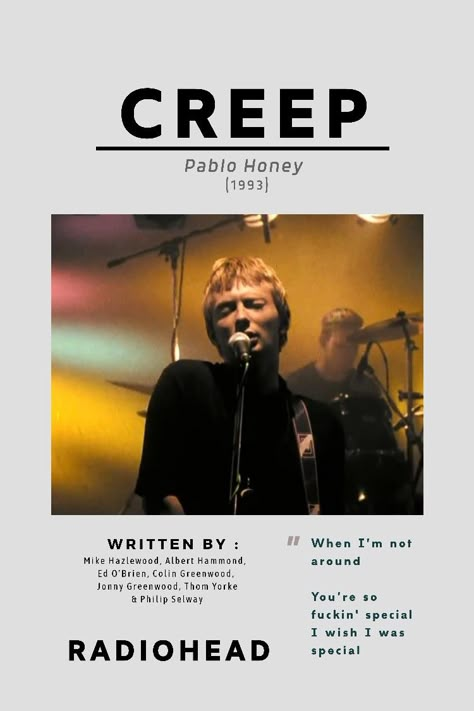 song quotes - lyric quotes - radiohead Radiohead Creep Poster, Radiohead Wallpaper Aesthetic, Creep By Radiohead, Creep Radiohead Aesthetic, Radiohead Quotes, Radiohead Wallpaper, Radiohead Lyrics, Radiohead In Rainbows, Radiohead Poster