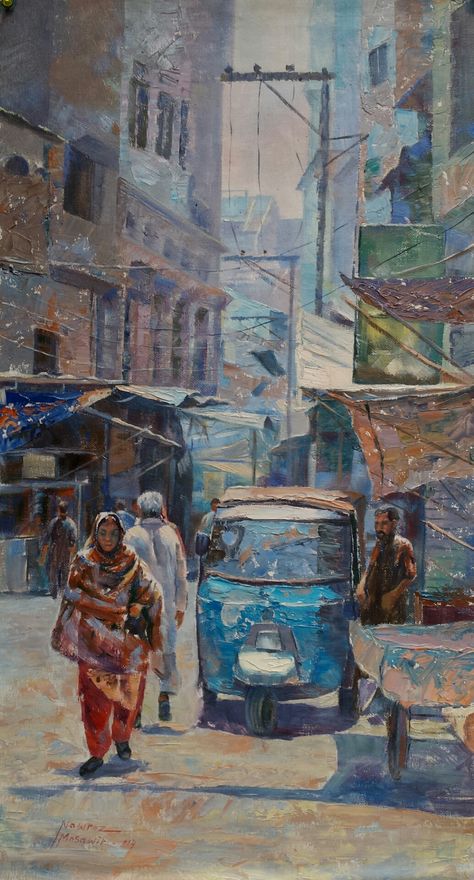 Walled City Lahore, Pakistan Art, Pakistani Art, Art Alevel, South Asian Art, Street Painting, Painting Competition, City Painting, Architecture Painting