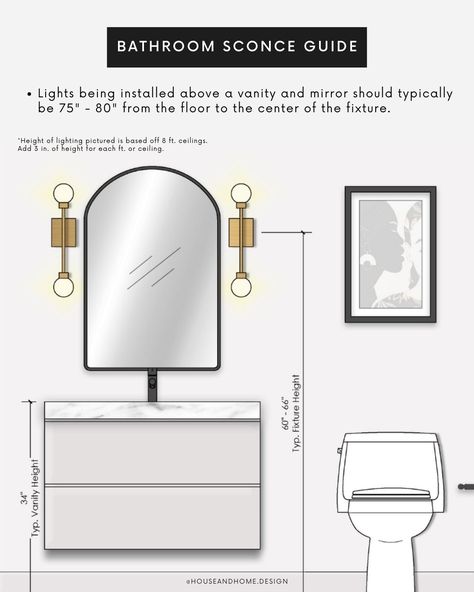 #DesignTip 💡 When it comes to bathroom sconces, finding the right lighting setup can be confusing. Follow these simple tips to achieve a beautiful and functional #lighting design: - Position matters: For lights above your vanity and mirror, aim for a height of 75" - 80" from the floor to the center of the fixture. This ensures optimal lighting without any unwanted shadows. 🔗 Read more tips on how to illuminate your space on our website. Vanity With Two Mirrors, Bathroom Mirror With Sconces, Bathroom Lighting Sconces, Mirror And Sconces, Vanity And Mirror, Powder Room Lighting, Small Bathroom Mirrors, Toilet Vanity, Charissa Thompson