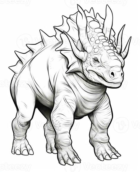 a drawing of a dinosaur with a large head and large horns. generative ai. Drawing Of A Dinosaur, Creature Drawings, A Dinosaur, Coloring Book Pages, A Drawing, Vector Background, Infographic Design, Book Pages, Background Design