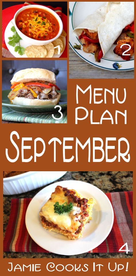 Menu Plan for the entire month of September with links to all the recipes | Jamie Cooks It Up! Family Favorite Recipes, Plane Food, Simple Family Meals, Monthly Meal Planning, Favorite Recipes Dinner, Menu Plan, Food And Recipes, Make Ahead Meals, Menu Planning