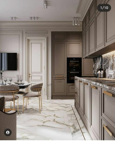 Neoclassical Kitchen, Neoclassical Interior Design, Classical Kitchen, Kitchen Projects Design, Small Kitchen Design, Elegant Kitchen Design, Classy Kitchen, Classic Kitchen Design, Dream Kitchens Design