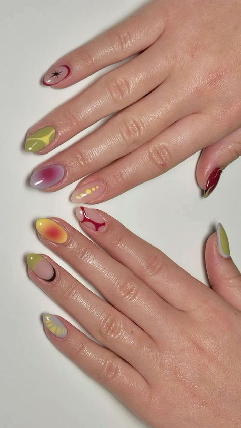 Vibrant Nail Ideas, Easy Funky Nails, Short Square Nail Inspo 2024, Funky Gel Nail Designs, Funky Summer Nails 2024, Summer Nail Art Designs 2024, Fun Acrylics, Short Nails Design Ideas 2024 Summer, Short Funky Nail Designs