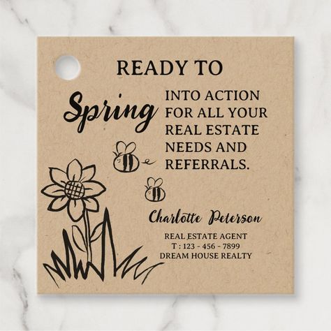 Kraft Spring Real Estate Pop By Gift Tags Title Company Marketing, Real Estate Pop By Ideas, Spring Real Estate, Referral Gifts, Pop Bys Real Estate, Real Estate Client Gifts, Real Estate Marketing Gifts, Customer Appreciation Gifts, Spring Gift Ideas