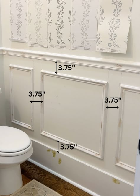 How to Install Picture Frame Molding on Your Walls Art Over Picture Frame Molding, Picture Frame Molding Door, Diy Bathroom Wall Paneling, Picture Frame Wall Molding Ideas, How To Install Chair Rail Molding, Bathroom Picture Molding, Chair Rail Molding Ideas, Bathroom Molding Ideas, Picture Box Molding