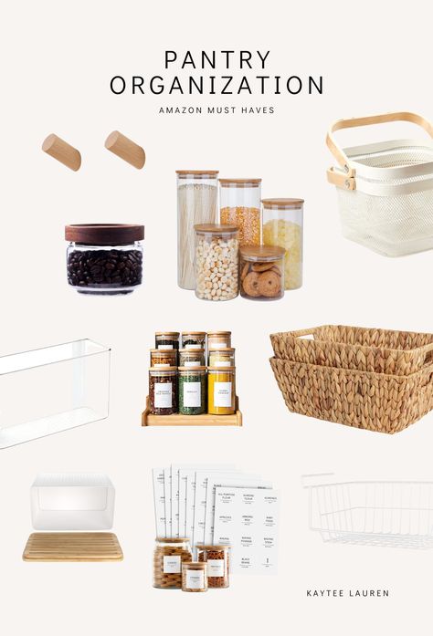 10 Best Amazon Must Haves For Your Pantry Organization - Kaytee Lauren Modern Pantry Ideas, Dry Pantry, Create A Pantry, Small Kitchen Storage Ideas, Aesthetic Amazon Finds, Modern Pantry, Large Glass Jars, Organize Your Pantry, Small Pantry Organization