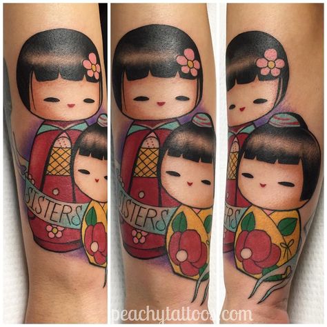 Kokeshi Tattoo, Great Tattoo Ideas, Doll Tattoo, Sister Tattoo, My Lil Pony, Girly Tattoos, Sister Tattoos, Great Tattoos, Disney Tattoos