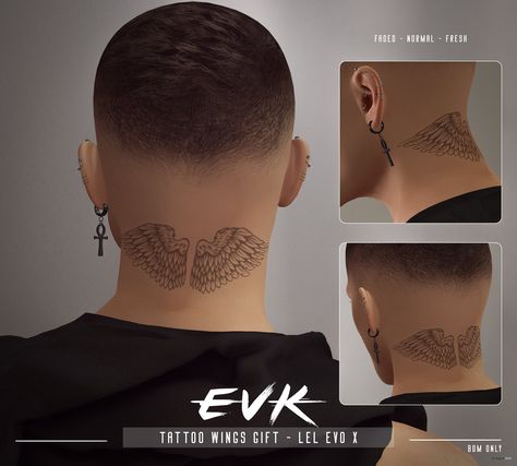 Neck Tattoo Wings, Sims 4 Neck Tattoo, Wing Neck Tattoo, Tattoo Wings, Tattoo Butterfly, Promo Gifts, Wings Tattoo, Sims 4 Game, Sims 4 Mods