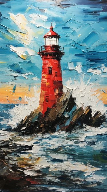 Lighthouse Painting, Lighthouse Art, Cubism Art, Landscape Art Painting, Art Painting Gallery, Impasto Painting, Abstract Landscape Painting, Art Inspiration Painting, Art Painting Acrylic