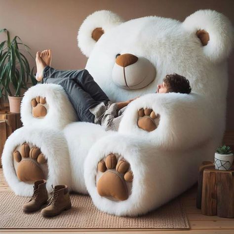 Bear Bed, Funky Chairs, Bear Chair, Fantasy Furniture, Vaporwave Wallpaper, Cute Furniture, Business Decor, Cute Bedroom Decor, Cozy Room Decor