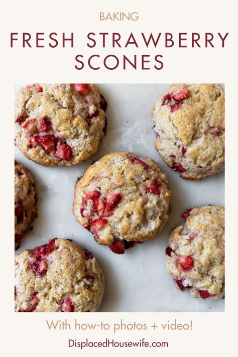 These Fresh Strawberry Scones have a soft, buttery, tender interior with slightly crispy, bronzed edges. You can either dust with Demerara or sparkling sugar pre-bake for a crunchy top or drizzle with fresh strawberry glaze. Either way these scones are perfect for breakfast or brunch and are so easy to make -- you will love. Recipe includes a make-ahead option if you want to prep the night before and bake fresh scones in the morning! Fresh Strawberry Glaze, Cream Scones Recipe, Oat Scones, Love Recipe, Strawberry Scones, Cranberry Scones, Strawberry Glaze, Pumpkin Scones, Cream Scones