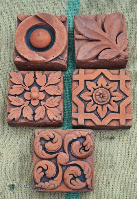 Decorative Bricks, Garden Wall Plaque, Terracotta Colour, Brick Decor, Terracotta Wall, Victorian Tiles, Relief Sculpture, Clay Tiles, Terracotta Tiles