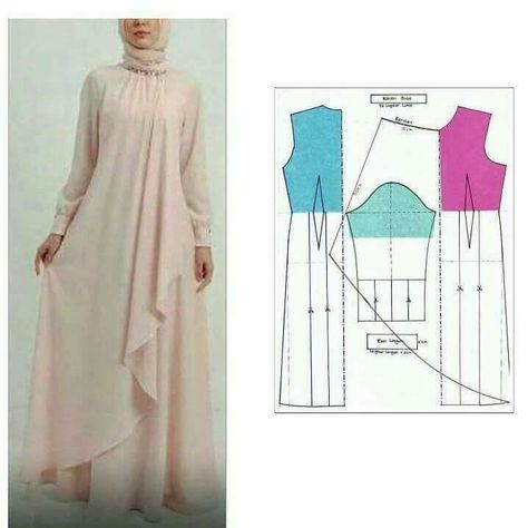 Cape Dress Pattern, Pola Rok, Abaya Pattern, Sewing Patterns Skirt, Projek Menjahit, Long Dress Patterns, Dress Patterns Diy, Sewing Blouses, Girls Dress Sewing Patterns