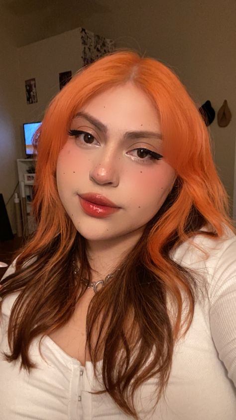 Orange To Brown Hair, Half Brown Half Orange Hair, Orange Peekaboo Hair Dark Brown, Half Orange Half Red Hair, Orange Split Dyed Hair, Split Dyed Hair Red And Orange, Orange And Brown Hair, Orange And Black Hair, Haircut References