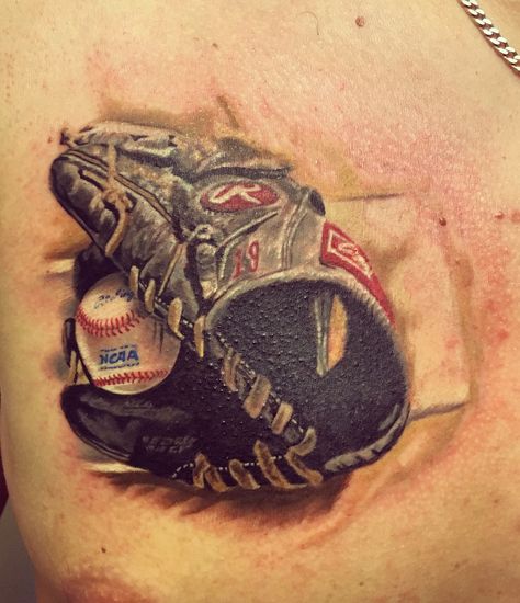 #baseball #tattoo #baseballtattoo #pitcher Baseball Glove Tattoo, Softball Tattoos, Baseball Tattoo, Baseball Tattoos, Cubs Tattoo, Baseball Catcher, Chest Tattoo Men, Tattoo Shows, Full Sleeve Tattoos