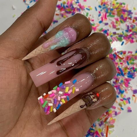 M&m Nails, Cereal Nails, Candy Land Nails, Birthday Cake Nails, Raspberry Cream Cheese, Ice Cream Nails, Funky Nail Designs, Cotton Candy Nails, Food Nails