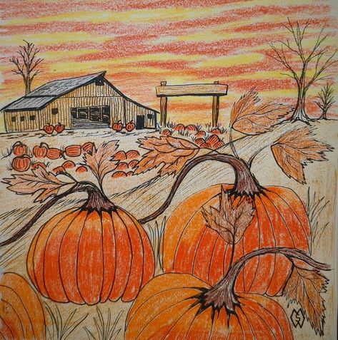 Pumpkin Patch Drawing, Patch Drawing, National Pumpkin Day, Pumpkin Day, Fall Drawings, 6th Grade Art, Pumpkin Art, Autumn Painting, Autumn Art