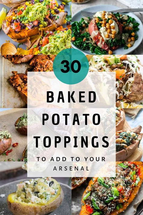 Baked Potato Vegetarian Toppings, Baked Sweet Potatoes Toppings, Veggie Loaded Baked Potato, Potato Spuds Recipes, Filled Potato Recipes, Filled Baked Potatoes, Baked Potato As A Meal, Baked Potato Entree, Baked Potatoes As A Meal