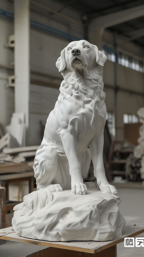 White Marble Labrador Sculpture in Studio Giant Props, Cinematic Art, Inspirational Digital Art, Stone Ideas, Bust Sculpture, Pop Art Portraits, Dog Sculpture, Cat Statue, Dog Statue