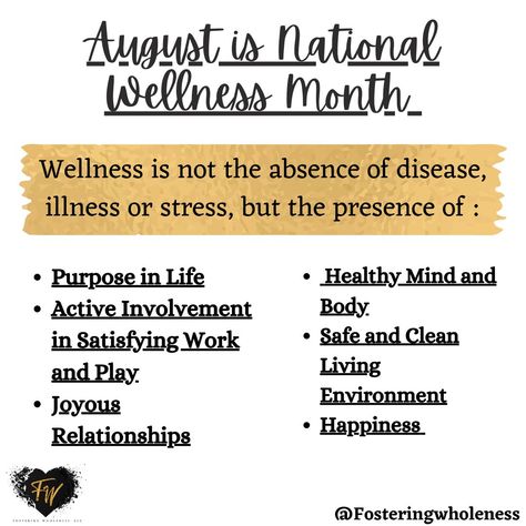 #WellnessWednesday August is National Wellness Month. Wellness is not the absence of illness, it’s the presence of self-care. August Wellness Month, National Wellness Month, August Awareness Month, Psych Nursing, Medical Things, Nursing Board, Mental Health Month, School Nursing, Lemongrass Spa