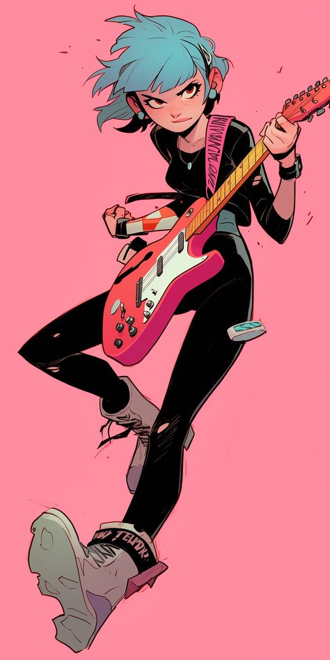 Rocker Pose Reference, Rock Band Reference, Comics Art Style Ideas, Band Character Design, Nerd Pose, Music Character Design, Singing Pose Reference, Punk Poses, Singing Drawing