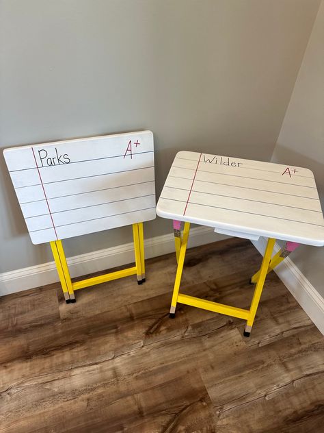 The cutest hand-painted and customizable homework table - foldable for ideal storage. It is the perfect size for your kids to each have a designated homework space that doesn't take up their whole room or your whole kitchen table. Folds nicely to put away when not in use. Teachers - Add a little flare to any classroom with this unique piece! Use it as a reward seat for your star student! Made to order & ships quickly! Small Craft Table Ideas, Classroom Table Storage, Classroom Must Haves Elementary, Teacher Hacks Elementary, Diy Homeschool Room, Small Space Homeschool Room, Homework Station For Kids, Small Space Storage Ideas, Kids Homework Room