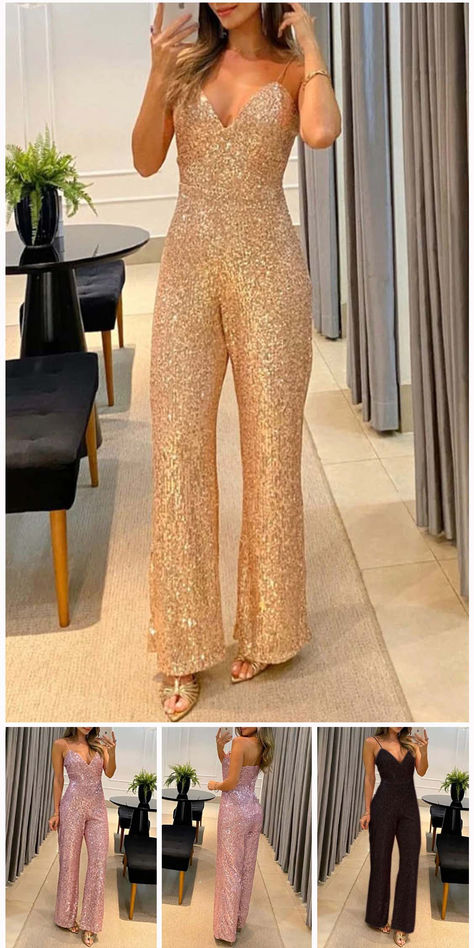 Sexy Solid Sequins Sequined V Neck Regular Jumpsuits 30th Birthday Dinner Outfit, 40th Birthday Outfits For Women, 30th Birthday Dinner, High Low Lace Dress, Birthday Dinner Outfit, 52 Birthday, Birthday Outfit For Women, Dinner Outfit, Birthday Dinner